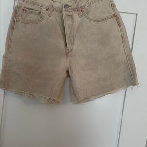 Levi's Beige High-Rise Raw Hem Denim Shorts